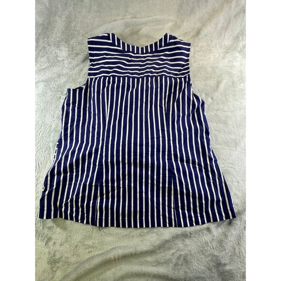 Liz Claiborne blouse Women's XL Blue & White Striped Sleeveless Button Up top - Picture 2 of 12